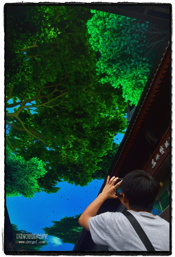 9月8日，在西安市大雁塔景區(qū)，“天幕”景觀吸引游客駐足觀看，并拿出手機(jī)拍攝。